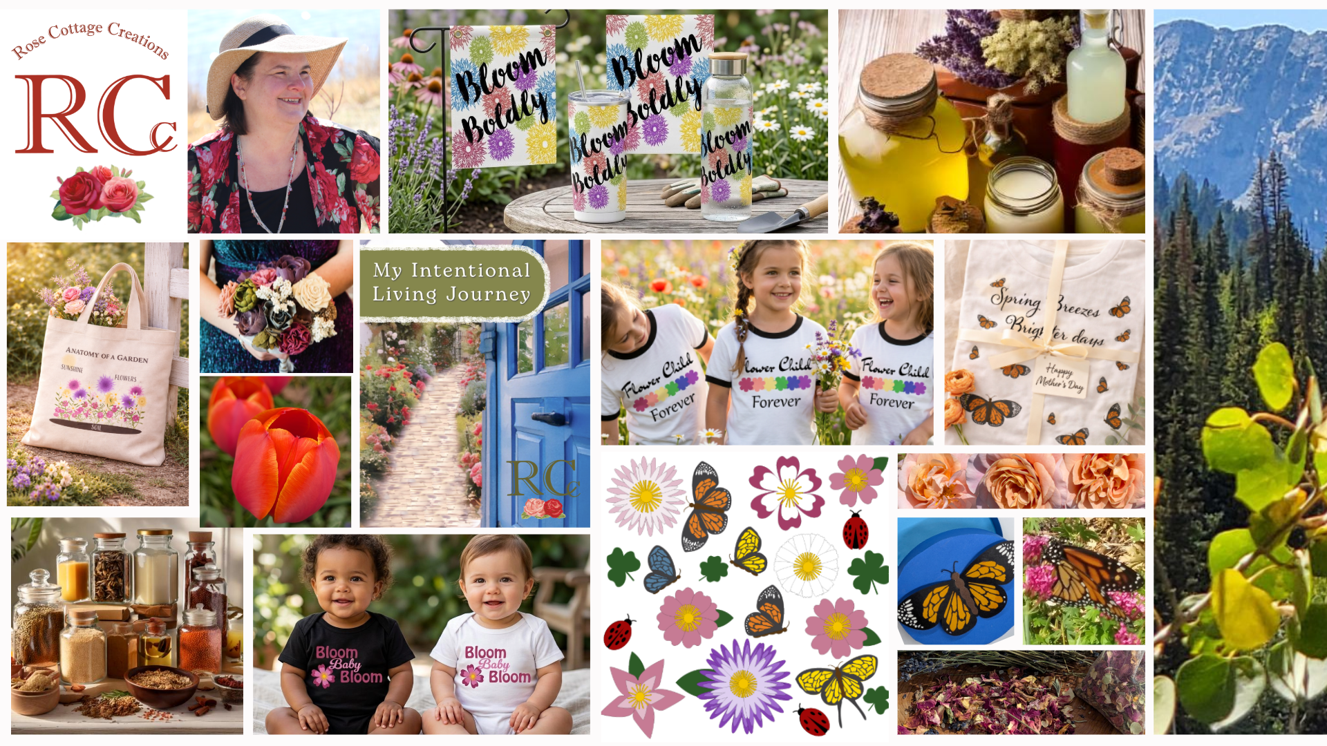 Rose Cottage Creations brand collage